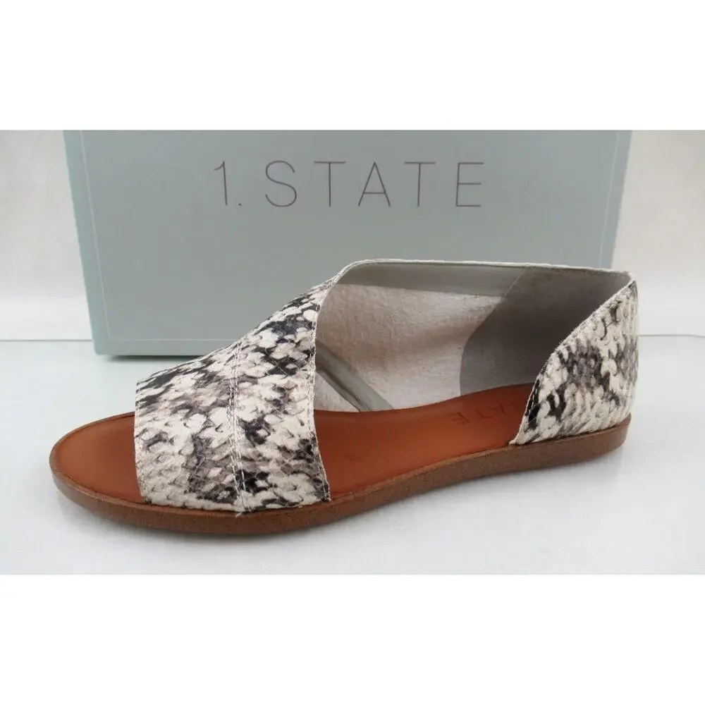 1.State Celvin Slide D'Orsay Flat Sandals Roccia Snake Print Leather Size 7